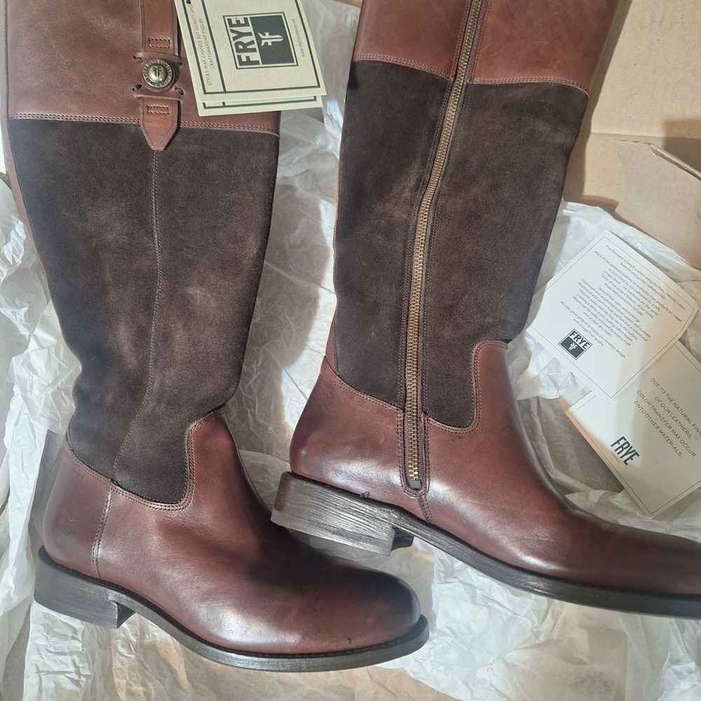 Frye Jayden Button Tall Riding Boots Chocolate Leather Suede 8M 76094 NIB